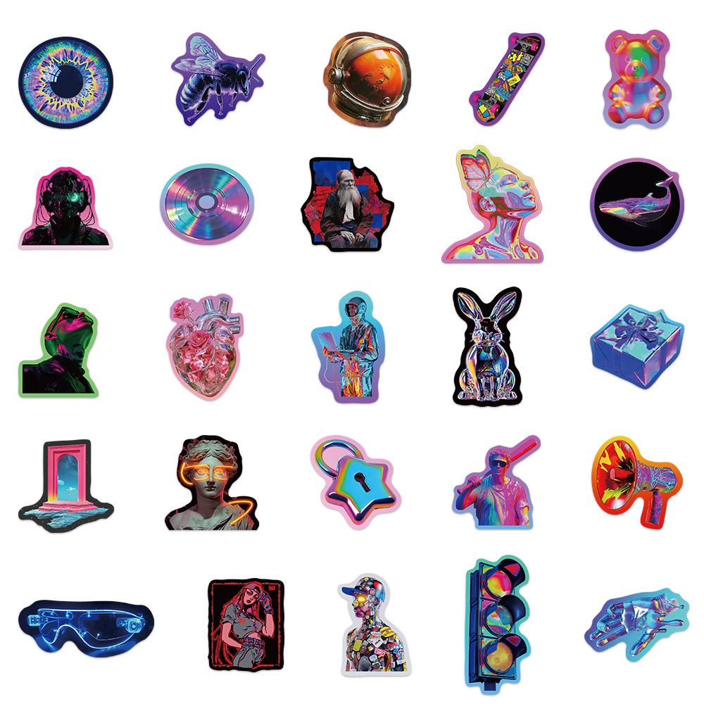 50 Cyberpunk Laser Stickers for Suitcases, Laptops, Guitars, Skateboards - DIY Decoration Set