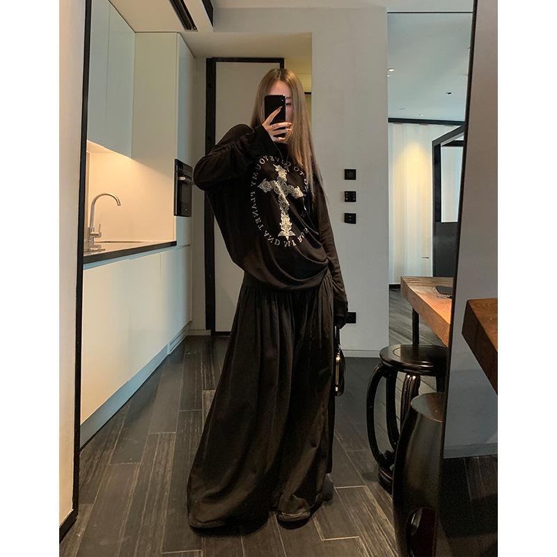 2024 Summer Women's Loose Long Sleeve Printed Drapey T-Shirt