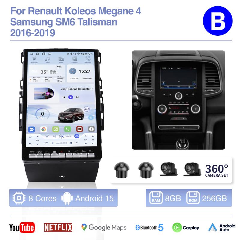 14.5Inch Android 15 For Renault Koleos Megane 4 Samsung SM6 Talisman 2016-2019 Car Multimedia Navigation Auto Radio Carplay 360