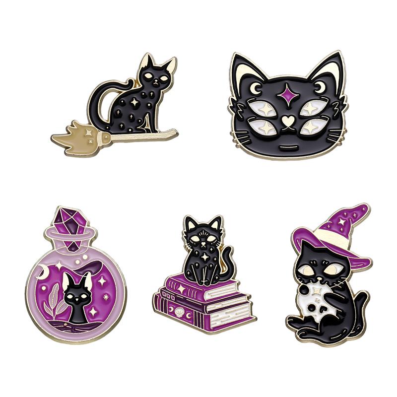 Witch Ghost Set Enamel Pin Brooch Punk Frog Skull Potted Cat Black Bird Animal Flower Medicine Bottle Badge Love Jesus Jewelry