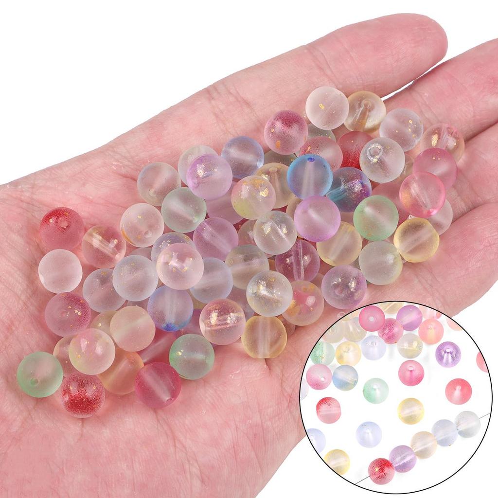 50Pcs 8mm Multicolor Transparent Frosted Glass Loose Beads With Gold Foil For Jewelry Decoration Making DIY Necklace Bracelet Earring