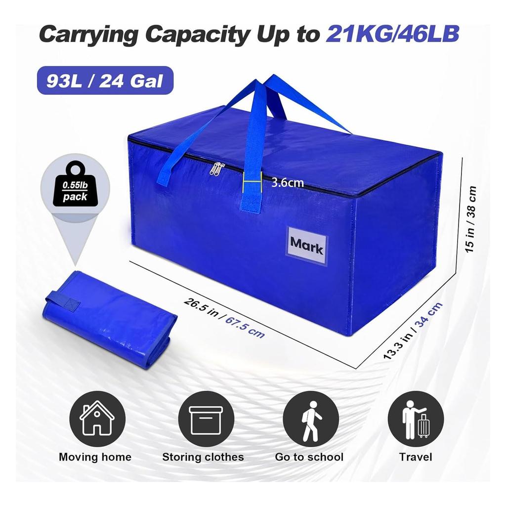 93 liters with handle large capacity clothing storage bag 4-piece set suitable for dormitory and holiday decoration Blue
