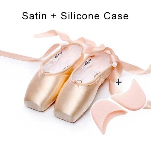 Профессиональные балетки-пуанты, парусиновые атласные розовые, черные, красные балерины для танцевальных выступлений с подушечкой для носка