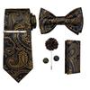 Галстук для мужчин, черный, золотой, комплект галстуков с узором пейсли, 10 шт., галстук-бабочка, платок, запонки, бутоньерка, зажим для галстука для джентльмена