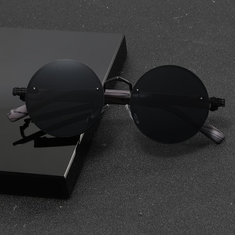 Мужские модные солнцезащитные очки в круглой оправе с дужками, имитирующими деревянное зерно, без оправы из металла для повседневной носки и отдыха