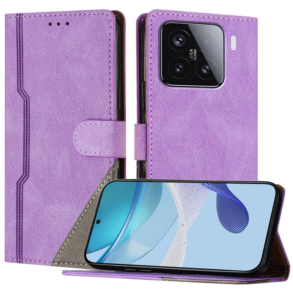 For Xiaomi 15 Leather Case Triangle Patchwork Wallet Stand Shockproof Phone Cover
