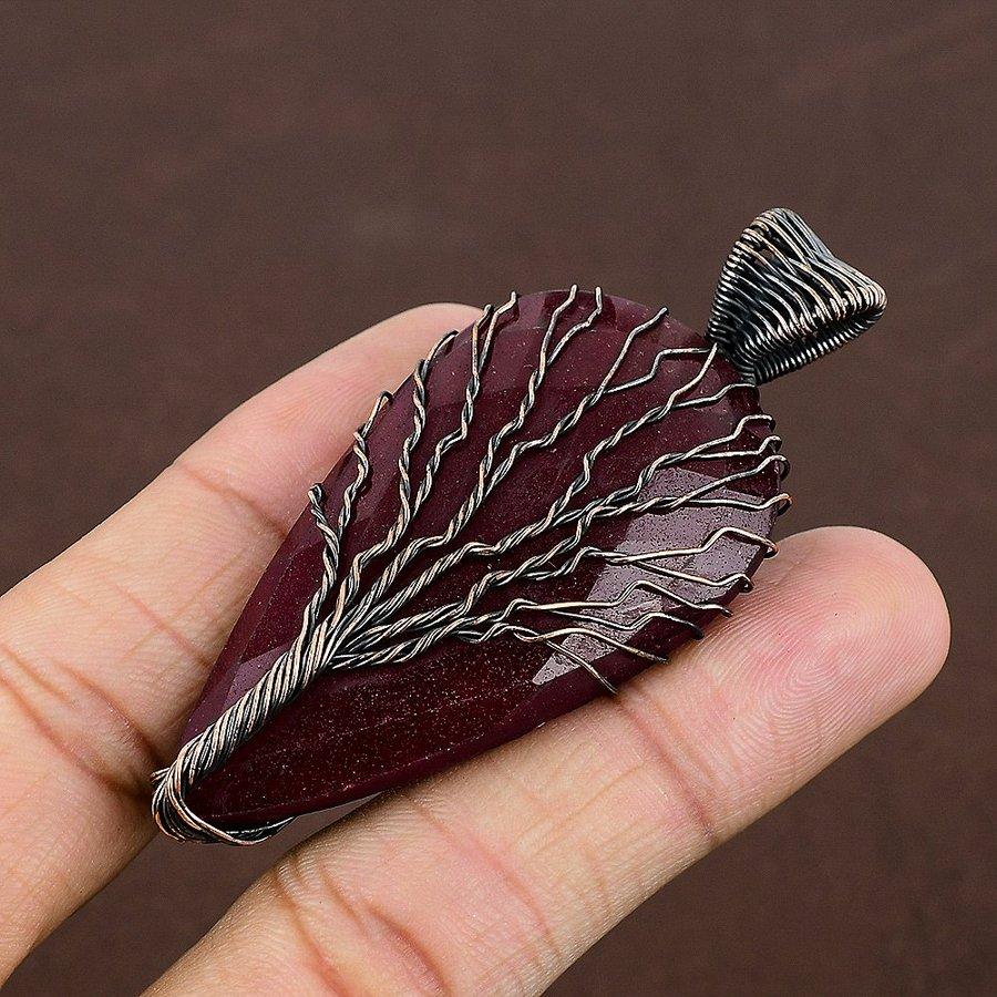 Рубин Натуральный Драгоценный Камень Ручная Работа Медная Проволока Обмотка Ювелирный Кулон 2,80" s3Q11