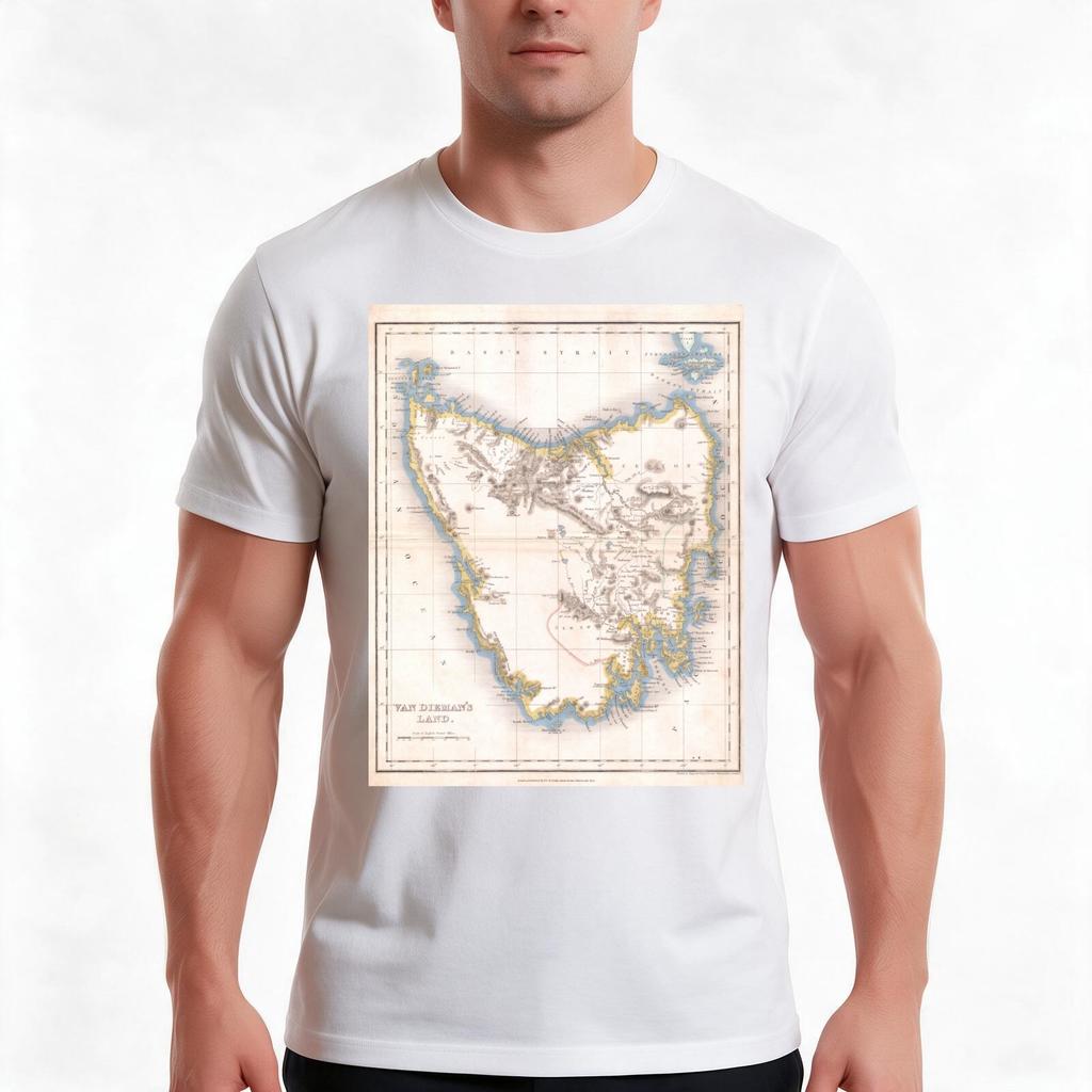 Vintage Map Of Tasunisexia (1837) Tshirt Summer Casual Cotton Tee Oversized Streetwear Tops Vintage Graphic Print 100 Cotton