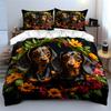 "Dachshund Trio with Floral Wreath" kid's and adults' bedroom decor, Exquisite three-piece bedding set gift