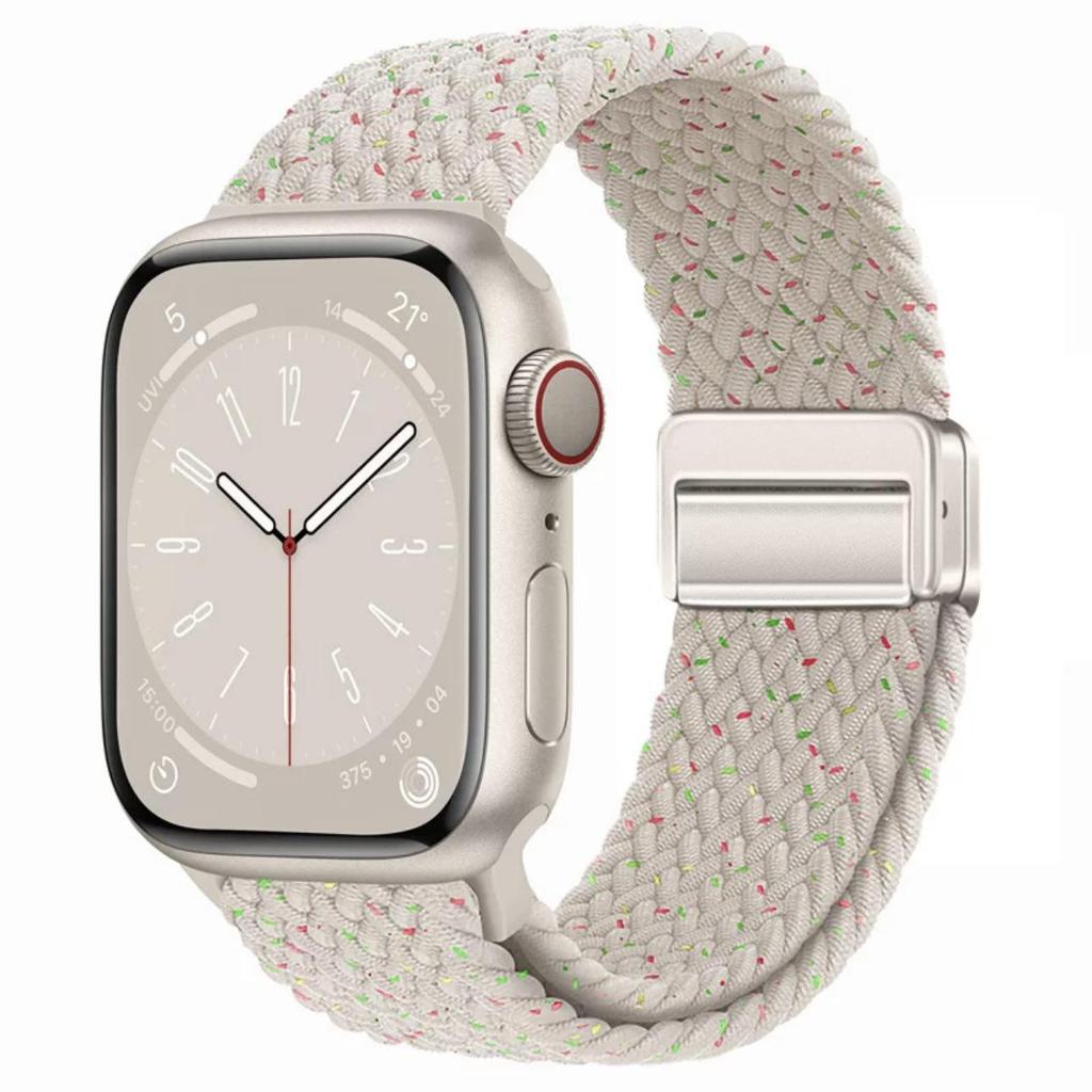 Эластичный радужный нейлоновый плетеный ремешок для Apple Watch с магнитной застежкой