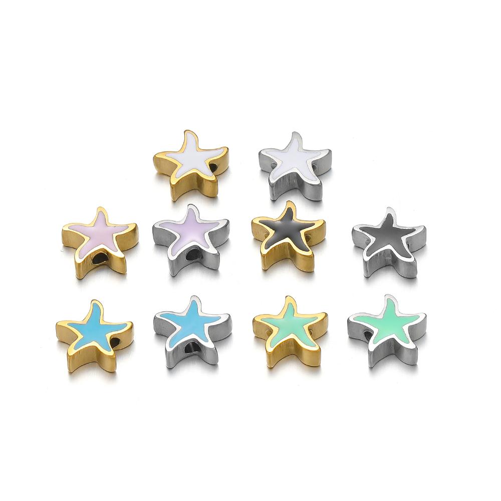 5Pcs 10mm Stainless Steel Morandi Color Enamel Starfish Beads Star Charm DIY Jewelry Making Summer Woven Bracelet Girls Findings