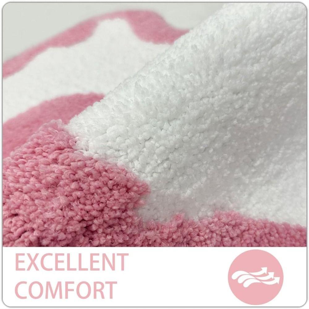 Pink Blue Preppy Scalloped Rug Bow Decor Girly Shower Rug for Bedroom Kitchen Bathroom Floor