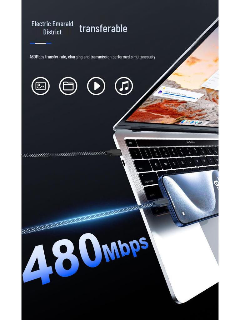 Магнитный кабель USB-C 100 Вт, совместимый с Apple, алюминиевый сплав с 48 жилами для автомобилей