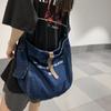 Large Capacity Crossbody Bag Female Denim Bag Letter Tote Bag Student Shoulder Bag