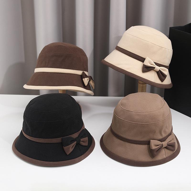 Autumn/Winter new bow hat for women, high-end bucket hat, casual versatile warm bucket hat, face-enhancing small basin hat