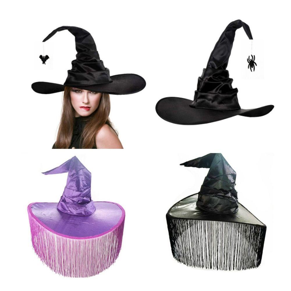 Pleated Modern Witch Hat Black Purple Makeup Props Leisure Halloween Hat Travel