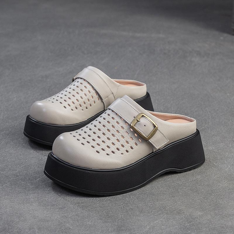 Johnature Женские сандалии из натуральной кожи с дышащей подошвой и круглым носком для поездок на работу