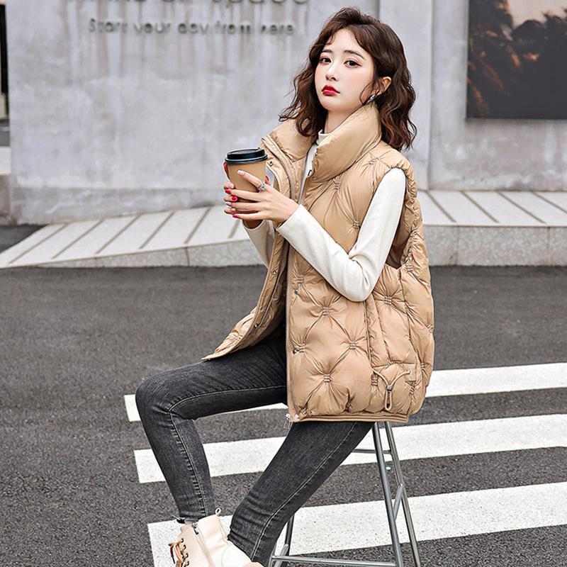 Осень-зима, однотонная утепленная верхняя одежда с хлопковой подкладкой, воротник-стойка, теплая куртка без рукавов, пальто, жилет для женщин