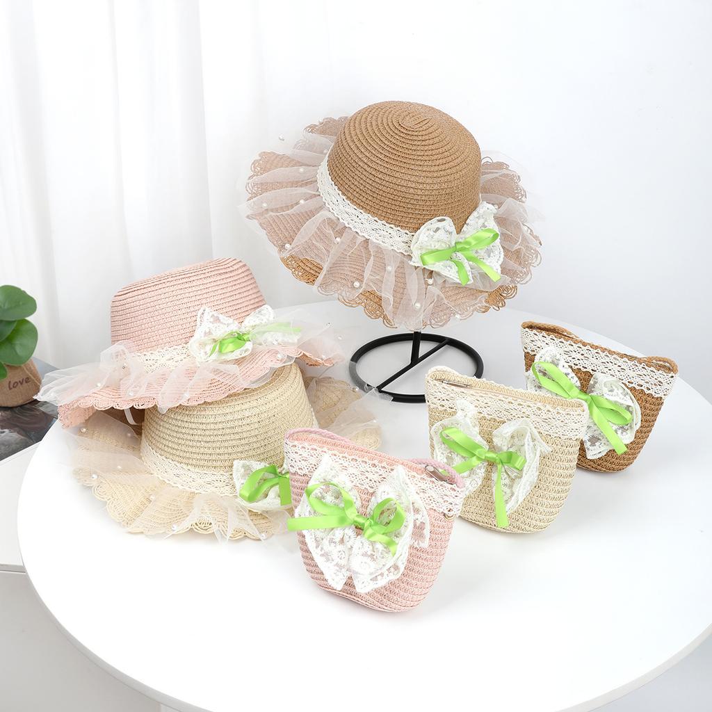 French hollow lace children's straw hat summer big brim sunshade sunscreen hat seaside photo vacation beach hat