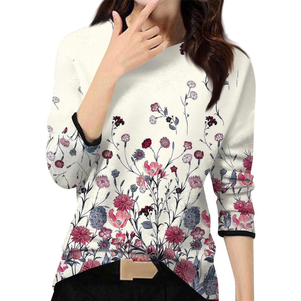 Женский повседневный модный топ с принтом, круглым вырезом и длинными рукавами, пуловер