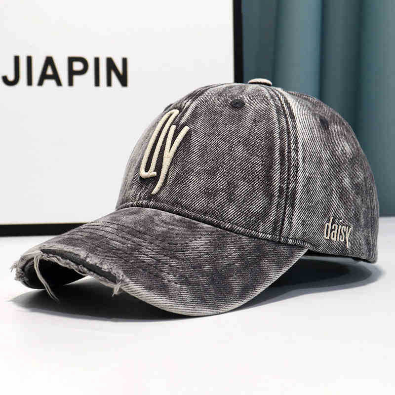 Fashion Hat Korean Style Ripped Hole Washed Distressed Denim Baseball Cap Women's Instagram Trendy Versatile Street Sports Embroidered Hat Sunshade