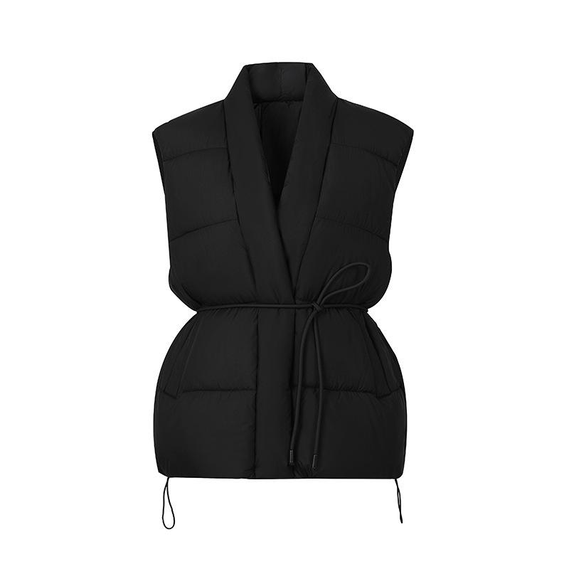 V-neck sleeveless cotton vest women's new waist and thin versatile drawstring warm cotton-padded jacket
