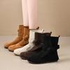 Cowhide Version Retro Lace-up Round Head Soft Bottom Short Tube Women's Autumn and Winter New Flat Bottom Pleated Short Boots