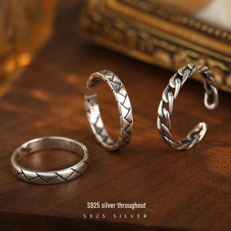 Banyan Tree S925 Серебряное ретро корейско-тайское регулируемое стековое кольцо для женщин