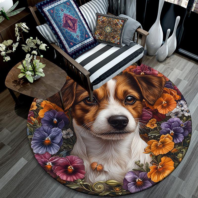 Jack Russell Round Area Rug,Carpet Rug for Living Room Bedroom Sofa Playroom Decor,Non-slip Floor Mat