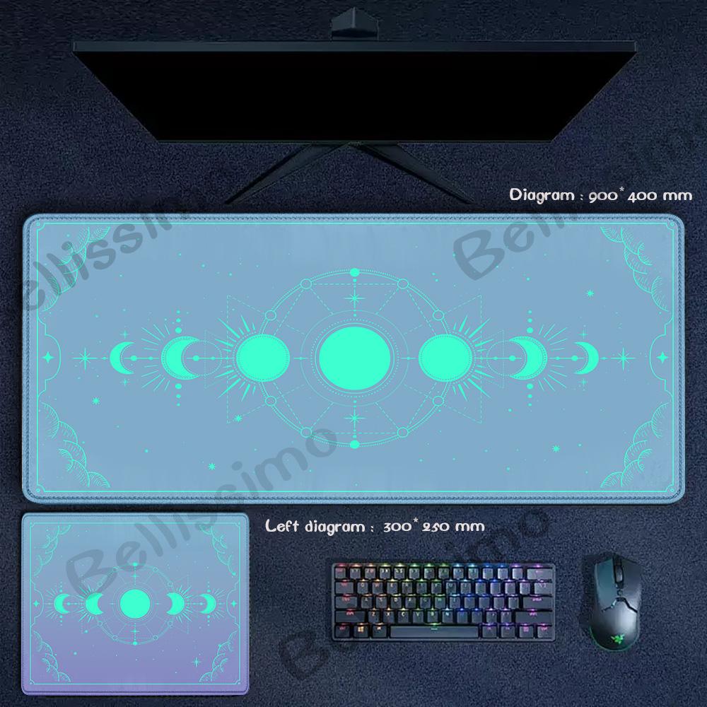 XXL Градиентный Коврик для Мыши Таро PC Большой Игровой Коврик для Мыши Астрология Черно-Белый Коврик для Мыши Эстетичный Небесный Фазы Луны Настольный Коврик HD