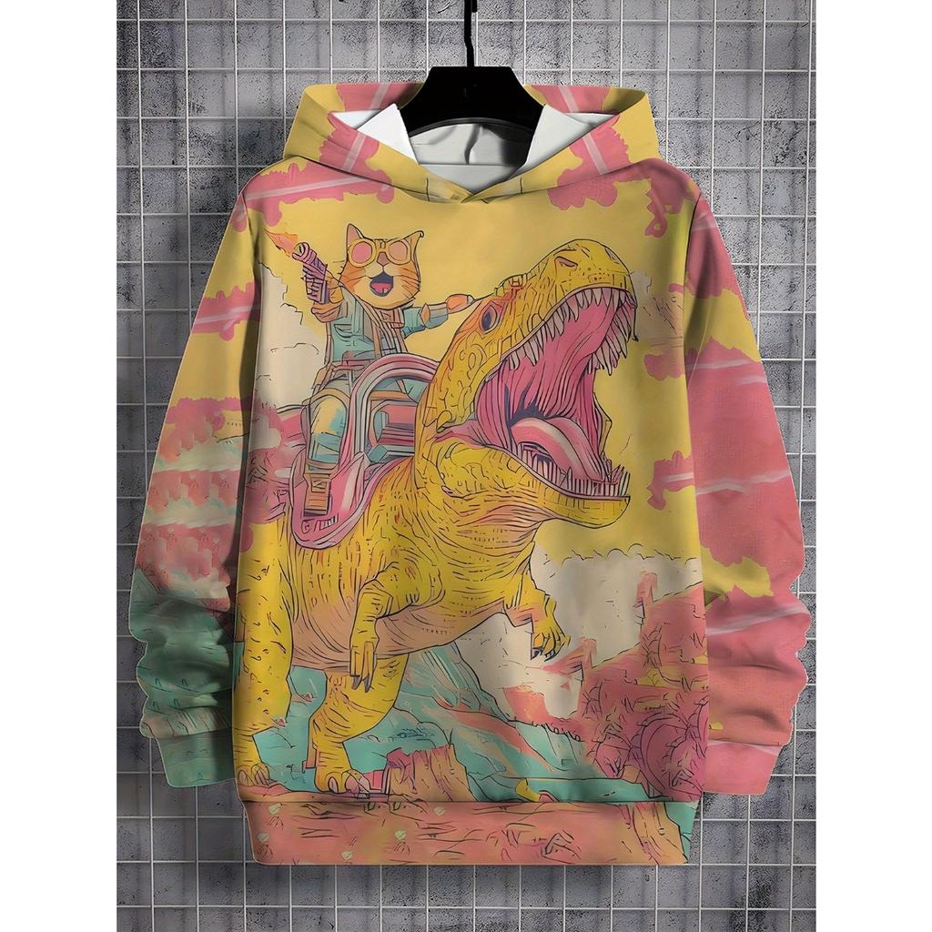 3D Digital Printed Brain Hole Universe, Cat Knight Dinosaur Adventure Hooded Sweatshirt, Fashionable and Trendy Casual Children's Clothing