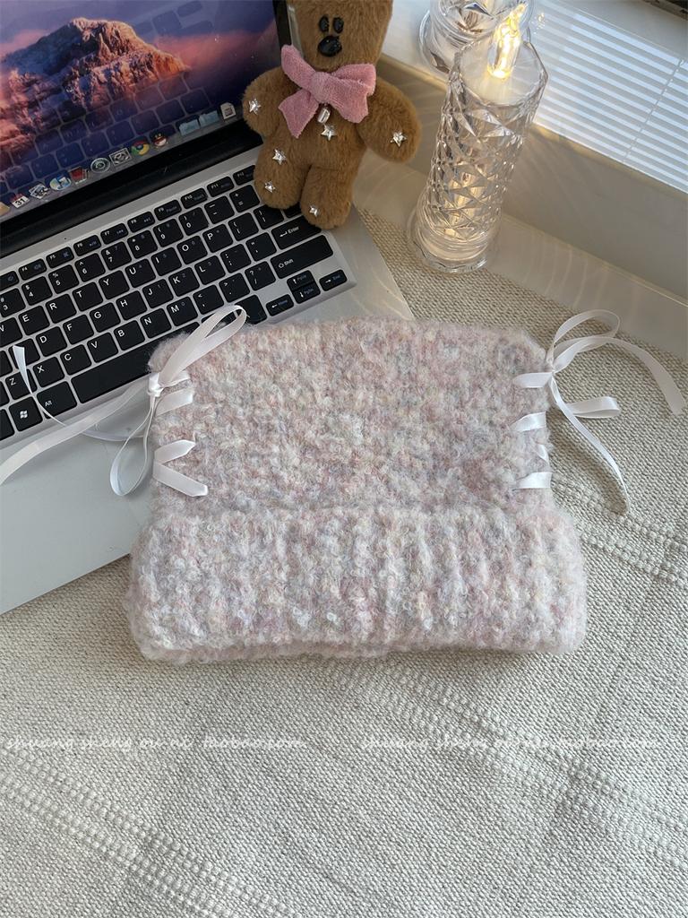 Милая шерстяная шапка с бантом и большой окружностью головы, осенне-зимняя женская теплая вязаная защитная шапка для лица, головной убор для защиты ушей