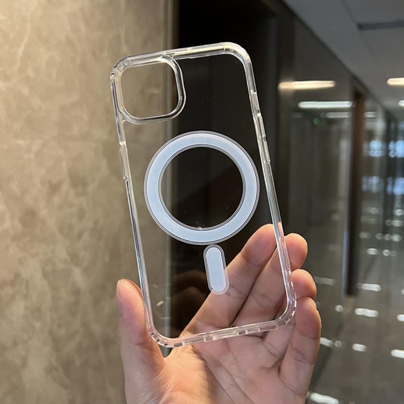 Кристально чистый жесткий акриловый чехол с беспроводной зарядкой и магнитным креплением, совместимый с iPhone 11 12 13 14 15 16 Pro Max 14 Plus