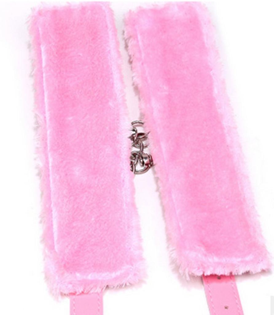HuaHuiYuanSM Handcuffs Restraint Cuffs Restraint Cosplay SM Toy Goods Fluffy PU Leather Handcuffs Pink (Pink)