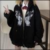 Women Butterfly Print Hooded Zipper Black Jacket Hip-hop Style Punk Harajuku Gothic Street Coat