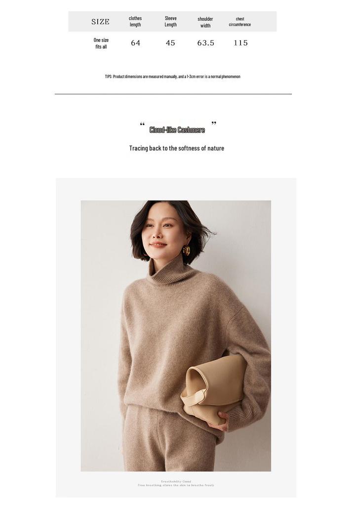 Cashmere Knit Loose Fit High Neck Sweater - Wang Fei Style, Thickened Autumn/Winter Pullover for Women