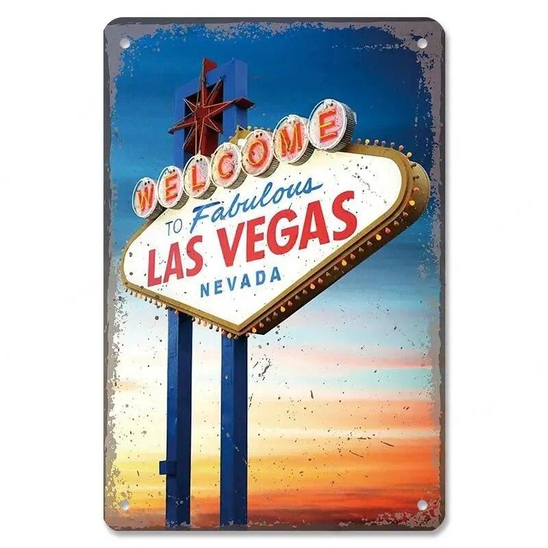 Welcome To Las Vegas Plaque Metal Tin Signs Vintage Decor Nevada Casino Metal Posters Wall Art Decor