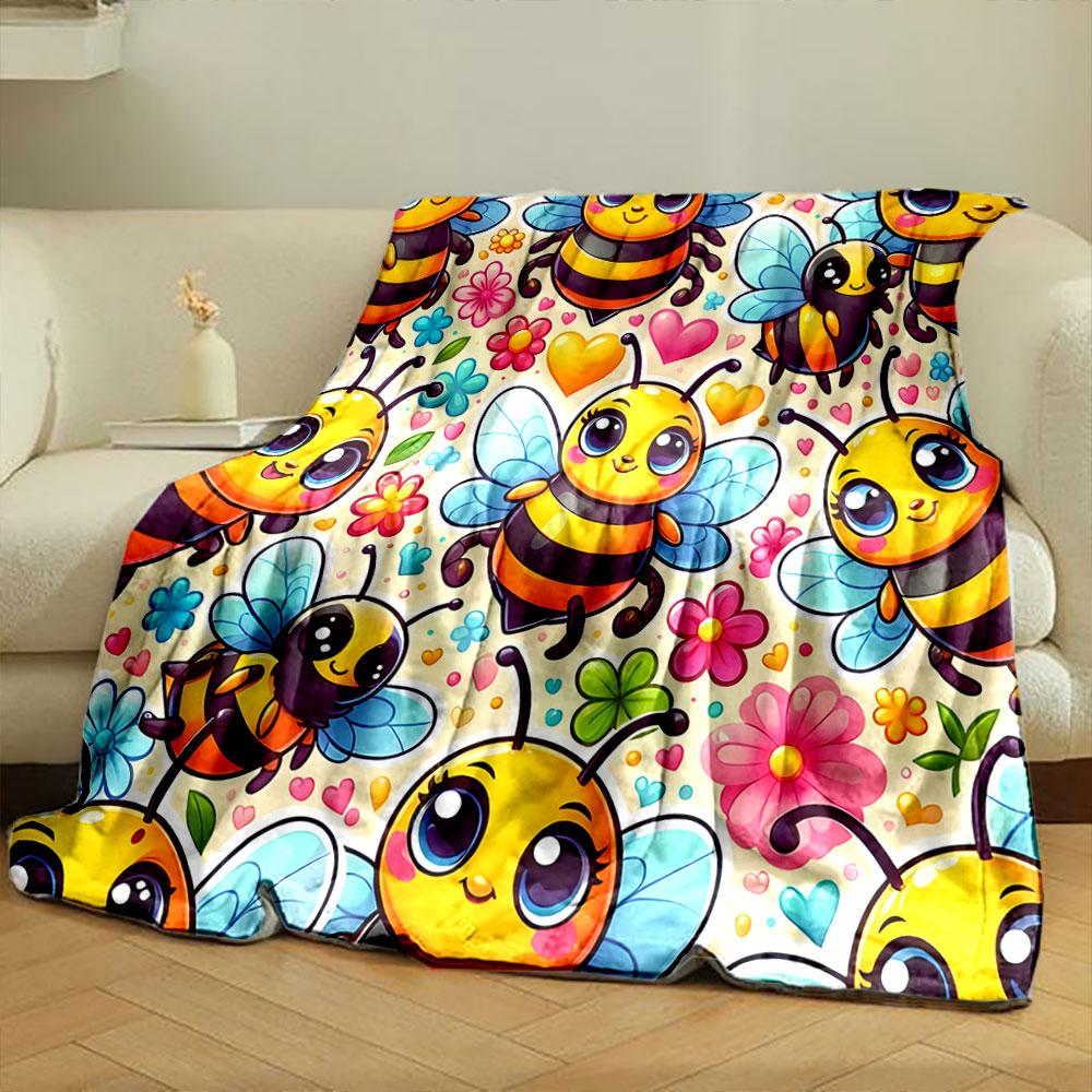 Cute Cartoon Bees and Flowers print blanket soft and cozy perfect for the living room bed sofa or a nap,gift