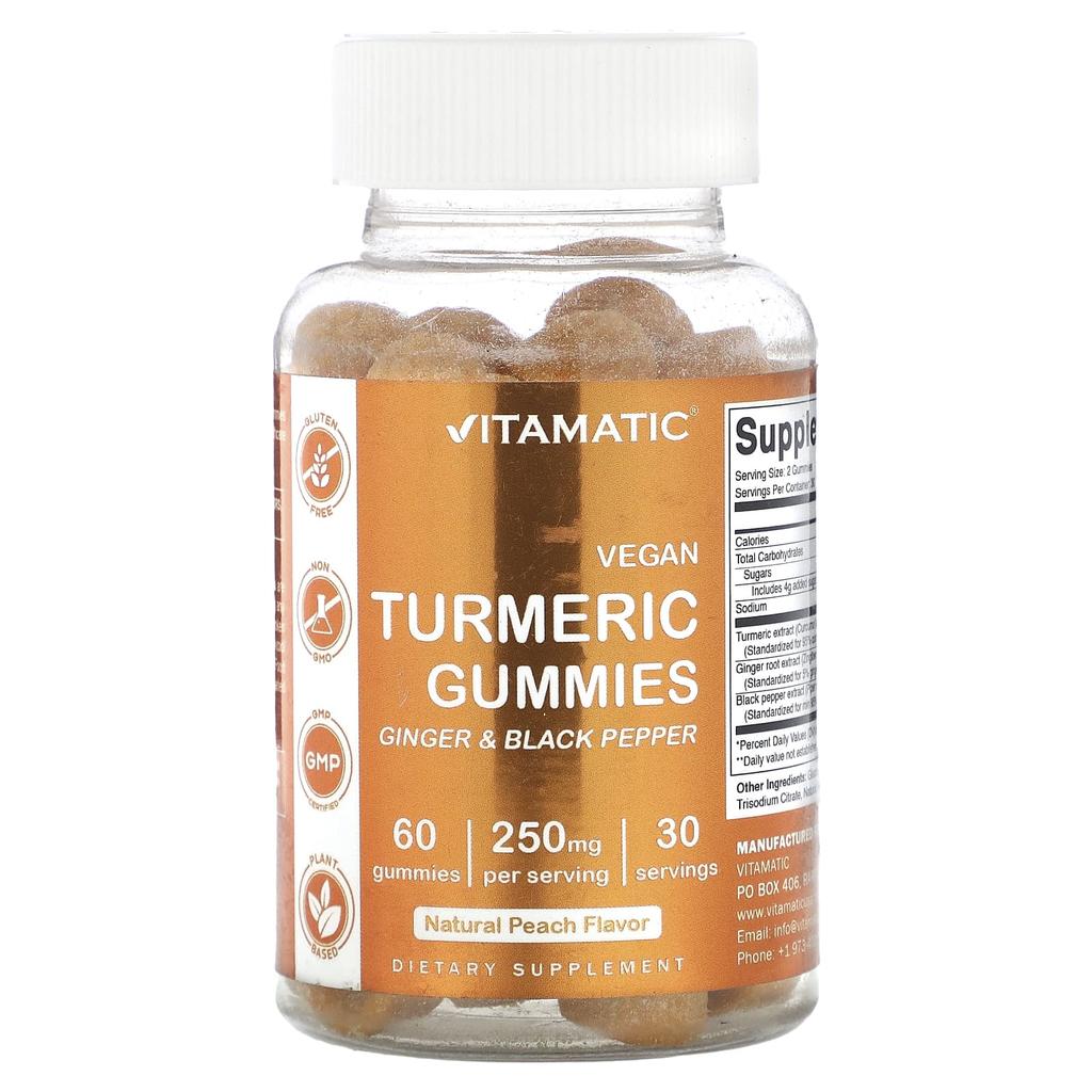 Vegan Turmeric Gummies, Natural Peach, 250Mg, 60 Gummies (125Mg Per Gummie)