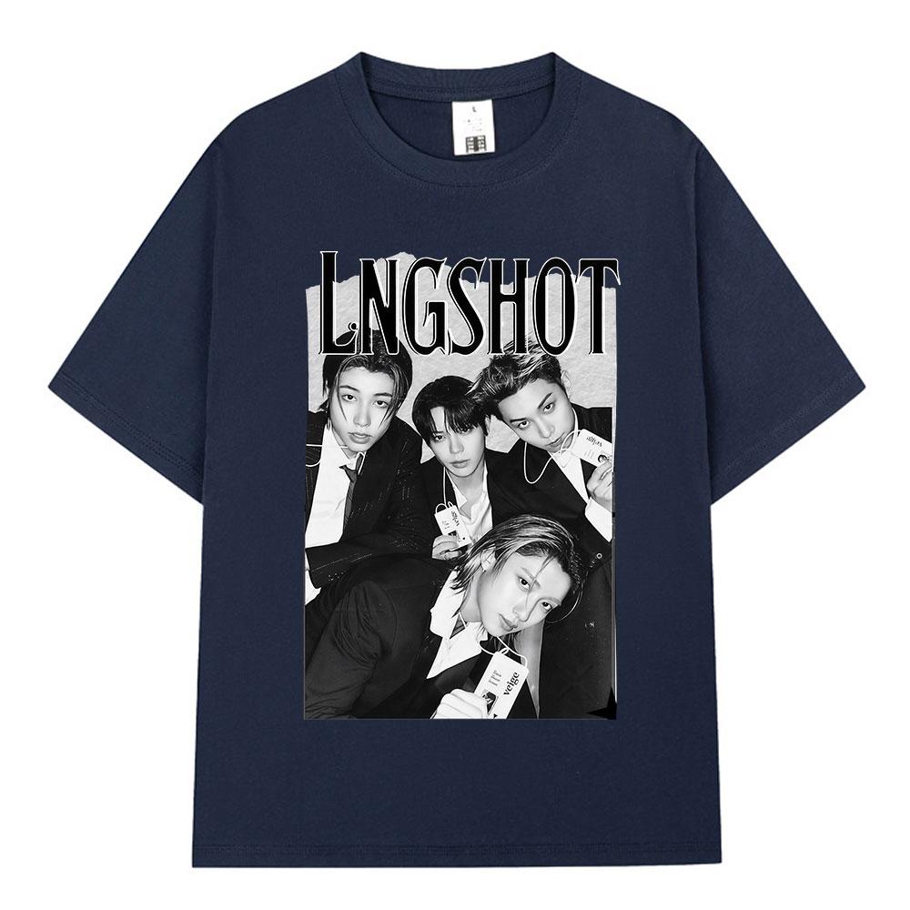Korean Kpop Hip Hop Group Lngshot Graphic Print Tshirt Unisex Women Clothing Fashion Oversized Short Sleeve Cotton Top Fan Gifts