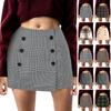 Fashion Women Short Skirt High Waist Buttons Short Open Fork Skirt