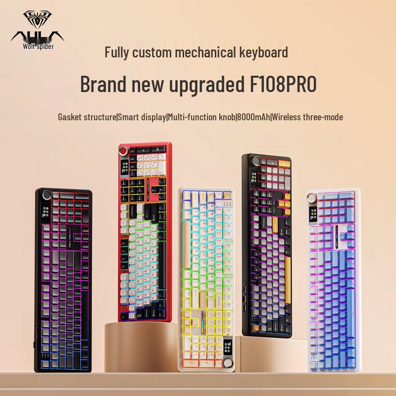 AULA F108Pro 108-клавишная трехрежимная кастомная механическая клавиатура с дисплеем