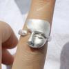 Adjustable Open Rings Metal Silver Color Goth Style Ring Fashion Mystical Masked Face Ring  Party