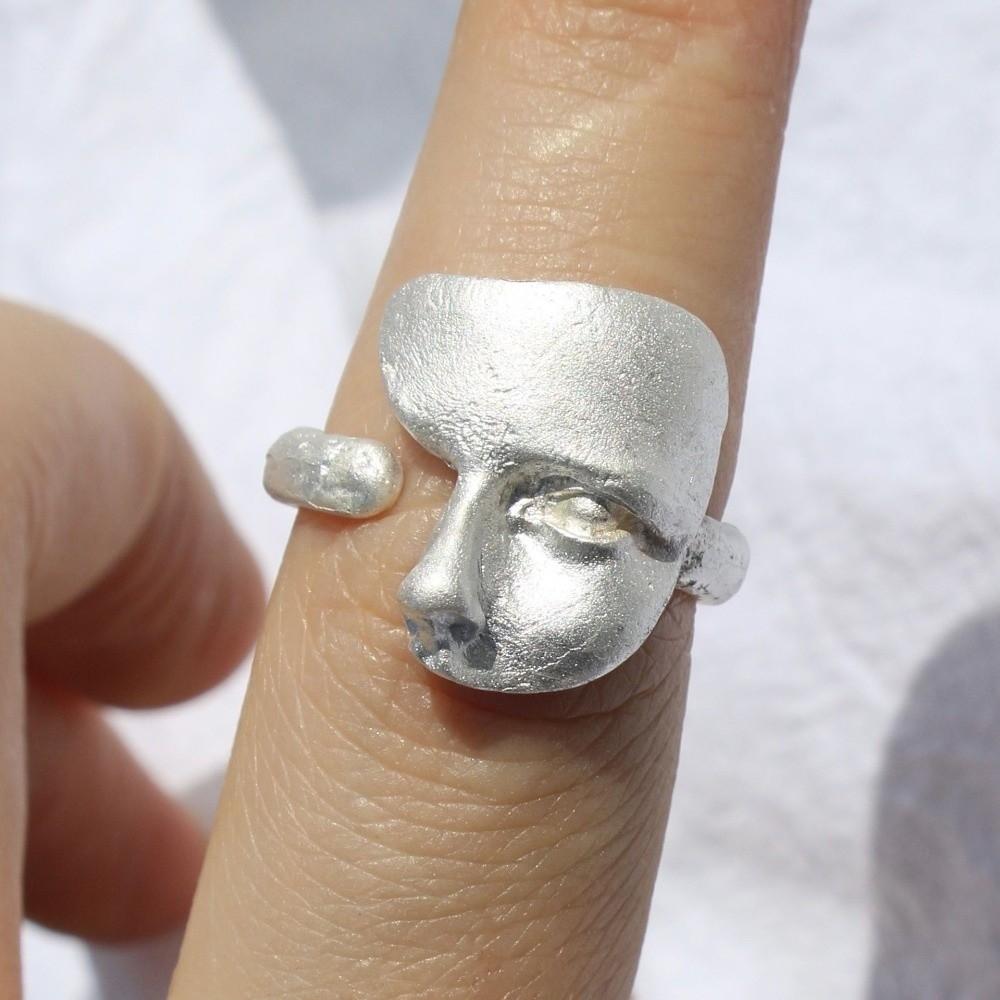 Adjustable Open Rings Metal Silver Color Goth Style Ring Fashion Mystical Masked Face Ring Party