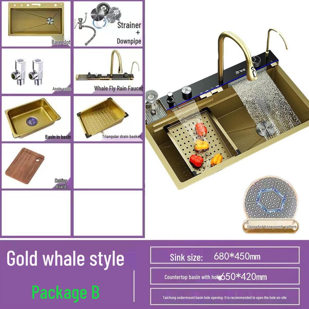 Кухонная мойка из нержавеющей стали 304 Golden Whale с цифровым дисплеем - Большая одинарная чаша для мытья посуды и овощей