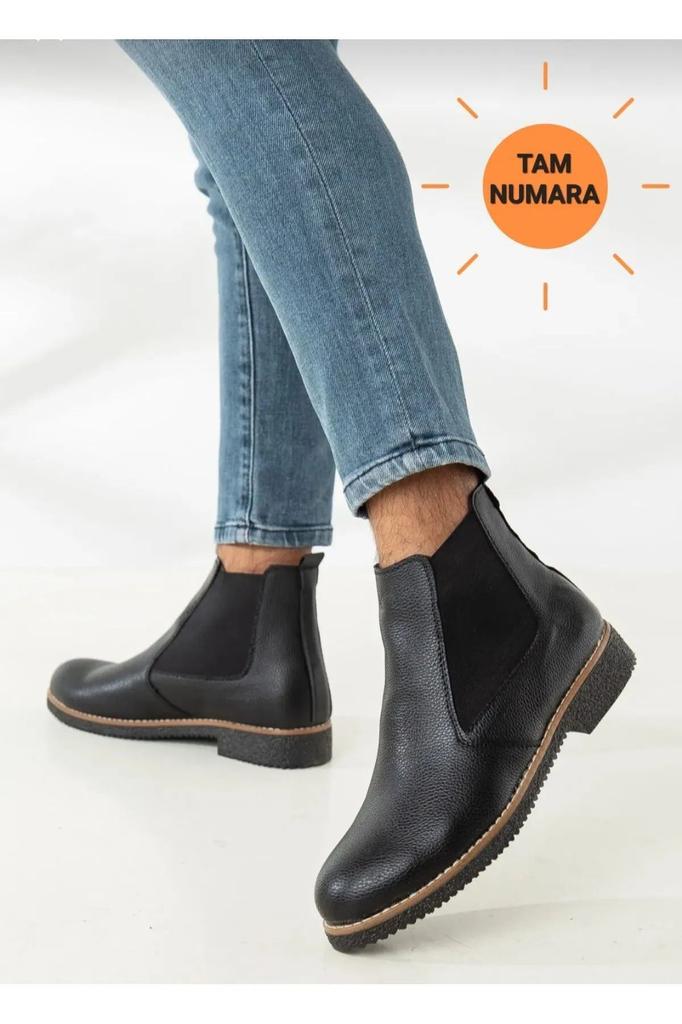 Men's Fashion Faux Leather Thick Heeled Booties Black Chelsea Daily Comfortable Ankle Boots Shoes