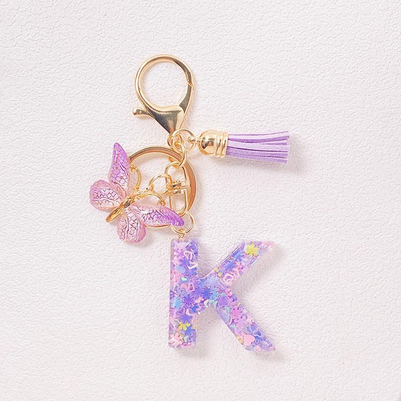 Able Purple Letter Keychain Sequin Butterfly Tassel Pendant Keychain Exquisite Backpack Decoration Accessories Gifts