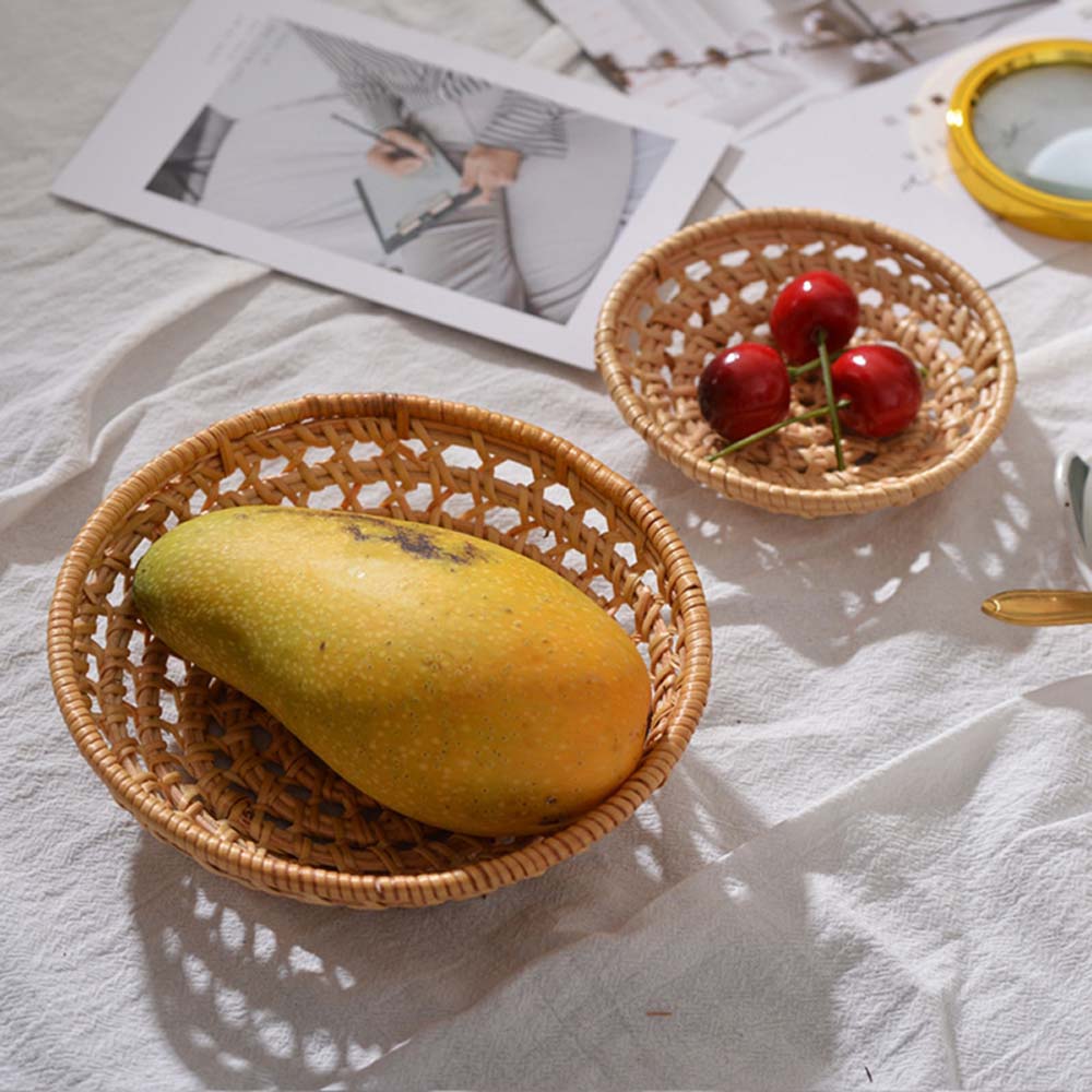 S/L Fruit Food Breakfast Hand-Woven Bread Storage Tray Rattan Tray Wicker Basket Storage Basket