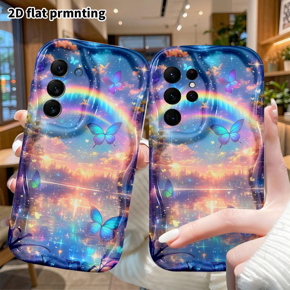 Phone Case: 2D Flat Samsung Galaxy A34 A35 M05 M06 S20 S22 S21 FE Plus 5G Protective Case, Rainbow Forest Lake, Christmas and Halloween Gifts