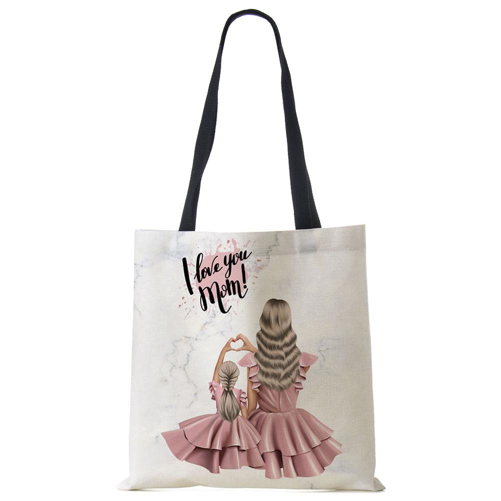 Милый мультфильм супер мама принт льняная большая сумка многоразовые сумки на плечо мама и ребенок складные женские повседневные сумки женские тканевые сумки